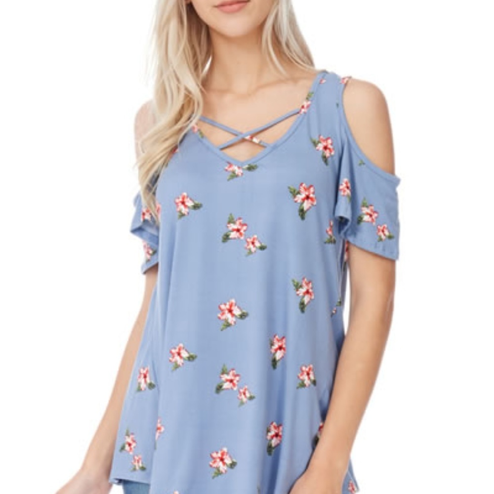 Floral Open Shoulder Top